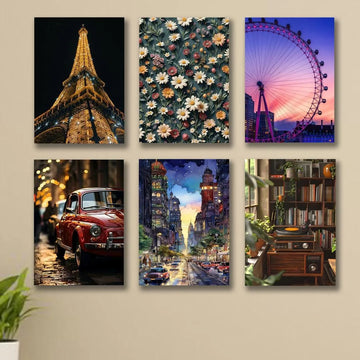 Set of 6 Abstract Wall Art Tiles for Home Office Decor