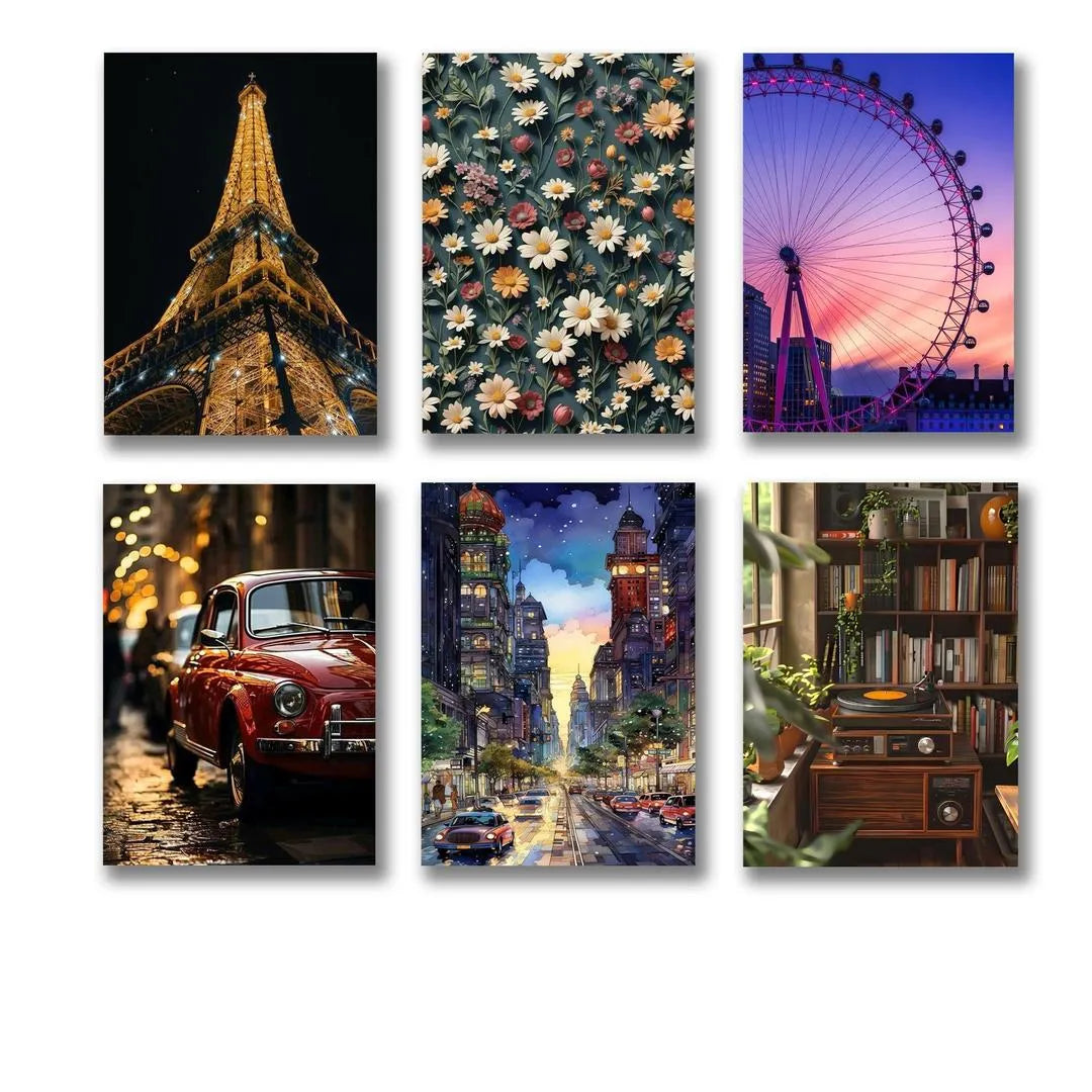 Set of 6 Abstract Wall Art Tiles for Home Office Decor