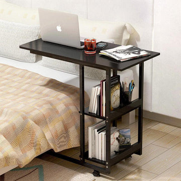 Black Laptop Table with 2 Shelves for Home Use
